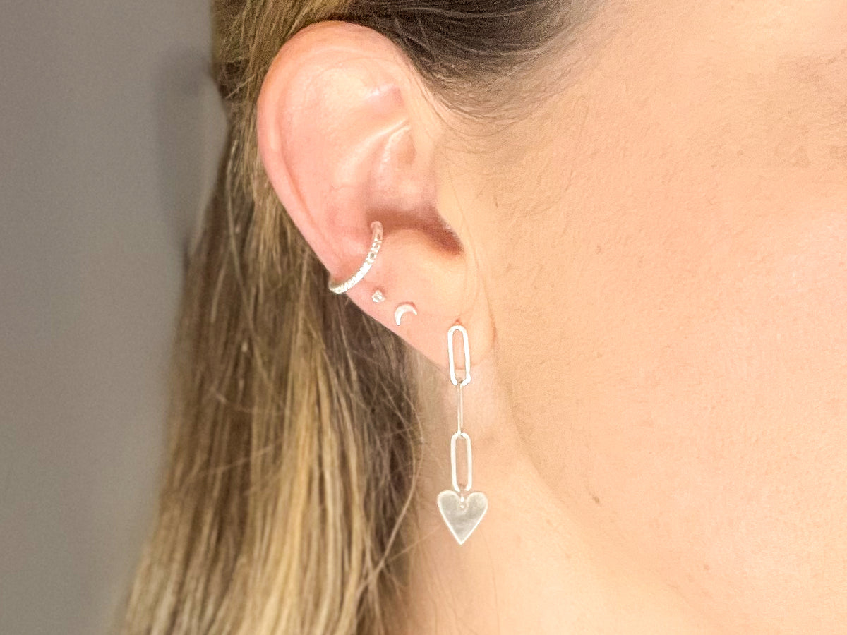 Sterling Silver Chain Link Heart Earrings