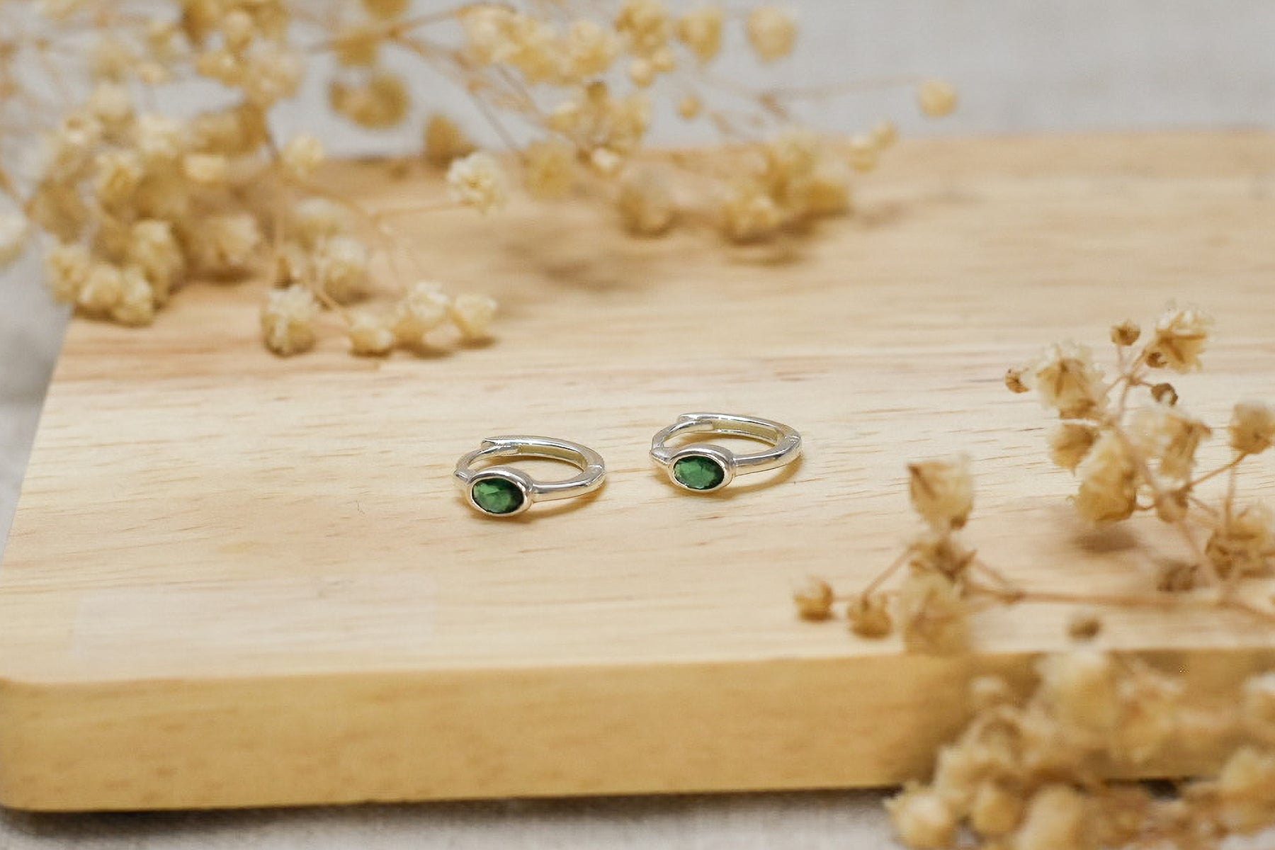 Green Oval Huggie Earrings