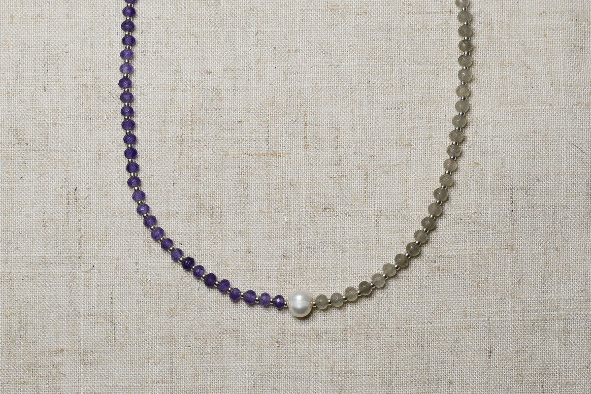 Agate and Amethyst Freshwater Pearl Necklace