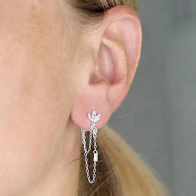 Triple Chain Petal Drop Earrings