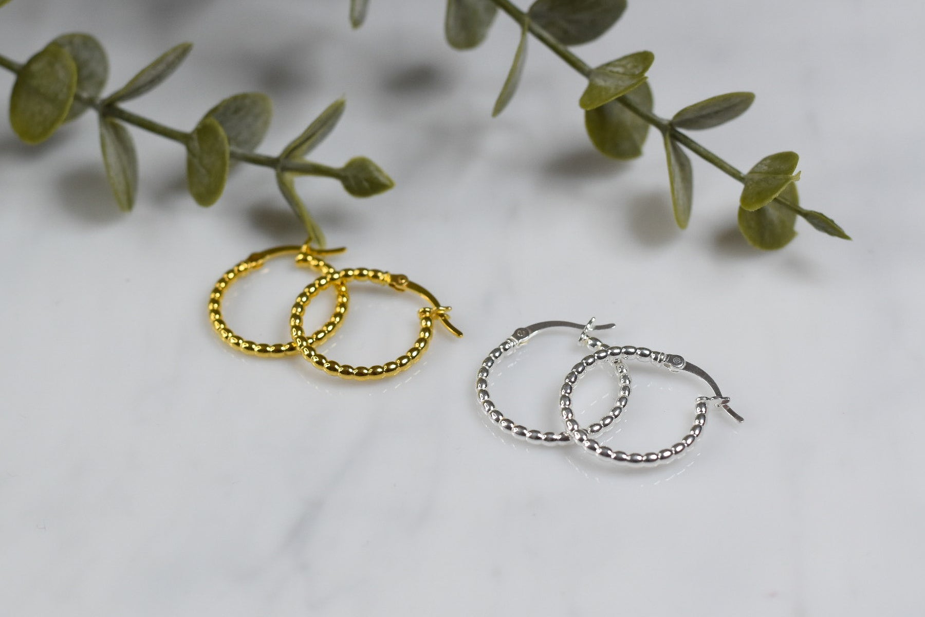 Classic Bead Hoops in gold and silver